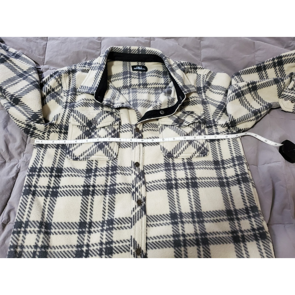 O’Neill Men’s Plaid Fleece Shacket Size L/XL Snap Front Black White Checkered - Picture 5 of 11